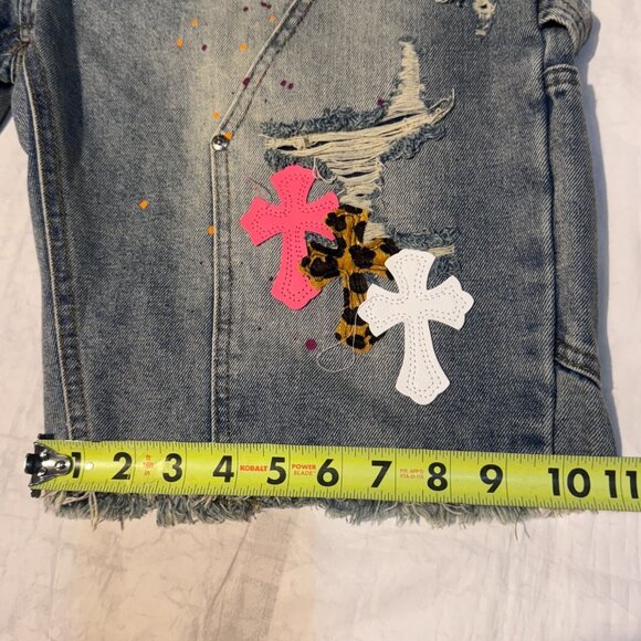 Chrome Hearts Jean Shorts Jorts Size 34 Cheetah Print Pink Crosses - Picture 8 of 14
